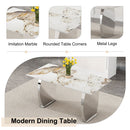 Table and chair set.63*31.4 Inch Pandora Patterned Sintered Stone Dining Table Set - 4 Black PU Chairs With Silver Metal Legs.Modern Light Luxury.Perfect For Dinner Room,Meeting Room,Kitchen,etc.