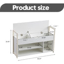 39'Shoe Storage Bench, Entryway Bench with Lift Top Storage Box, Metal and Board Bench for Entryway, Two Tier Shoe Rack Organizer for Entryway, Bedroom, Hallway, Industrial,  white
