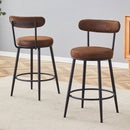 Fashionable Ergonomic Bar Chairs with Brown Technology Fabric Cushions, Black Metal Legs, 35.5 Inches.Set of 2.
