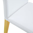 A Set of 4 White PU Leather Backrest Chairs with Gold Metal Legs - A Perfect Match, Suitable for Minimalist and Contemporary Home Décor Styles, With Product Dimensions of 16.2*18.5*34.6 inches