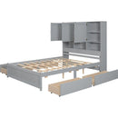 Queen Size Platform Bed with Storage Headboard and 4 Drawers, Gray