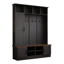 ON-TREND Versatile 3-in-1 Hall Tree with 6 Hooks, Farmhouse Walnut Storage Bench with Adjustable Shelves, 55'W Modern Entryway Coat Rack with Multiple Storage Space for Mudroom, Living Room, Black