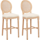 Hengming French Country Wooden Barstools Rattan Back With Upholstered Seating , Beige and Natural