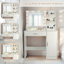 Vanity Desk with Mirror and Adjustable LED Lights, 3 Lighting Modes, Drawer and Storage Cabinet, White MDF