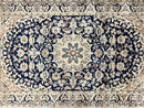 Persian Nain Rug 3x5, Floral Medallion Oriental Carpet, Very Fine Hand Knotted Handmade Wool and Silk Highlights Rug, Vintage Semi Antique