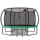 Pumpkin Style 12FT Recreational Kids Trampoline with Safety Enclosure Net & Ladder, Green Steel Frame, 144.09 Inches