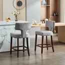 Mid Century Modern Counter Height Bar Stools Set of 2, Farmhouse Linen Fabric Upholstered Accent Chair Curved Backrest with Copper Nails around,Kitchen Chairs with Hardwood Frame, Gray