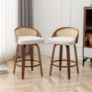 Mid-Century Modern Swivel Rattan Bar Stools Set