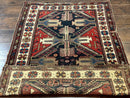 Antique Shirvan Caucasian Rug 3x5, Geometric Pattern, Red Navy Blue Beige