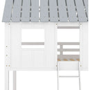Twin House Bunk Bed With Playhouse White And Gray Finish