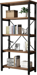 5 Tier Industrial Solid Wood Bookcase With Metal Frame