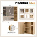 Natural Wood Grain Multi-Function Mirror Cabinet - Clear Mirror and Storage Space. MDF material mirror cabinet,a separate wall mounted bathroom mirror for storage and space saving.