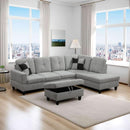 L Shaped 3 Piece Flannel Sofa With Storage Ottoman Grey