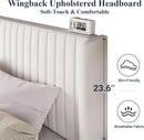 White Velvet Full Bed Frame With Wingback Tufted Headboard