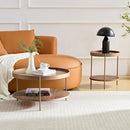 2-Piece Modern 2 tier Round Coffee Table Set for Living Room,Easy Assembly Nesting Coffee Tables, End Side Tables for Bedroom Office Balcony Yard,Walnut MDF