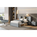 Twin Size Platform Bed with Storage Headboard and Lockers, Gray