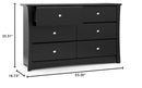 Crescent 6 Drawer Double Dresser Black GREENGUARD Gold