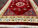 Indo Chinese Wool Rug 9x12, Red Art Deco Carpet, Vintage