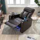 Premium Power Recliner with Storage Arms, Cupholders, Swivel Tray Table and Cell Phone Stand, Brown PU Leather, 35'' x 29.9'' x 41.2''