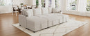 Beige Chenille Sectional Sofa Convertible Pull-out Bed with Storage Ottoman & USB Ports, 109.1'
