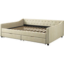 Full Size Daybed with Drawers Upholstered Tufted Sofa Bed, with Button on Back and Piping on Waved Shape Arms-Beige
