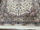 Beautiful Pak Persian Rug 6x9, Floral Medallion, Wool and Silk, Highly Detailed Elegant Carpet, Vintage Oriental Rug 6 x 9, Cream and Gray