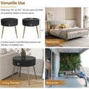 19.6" Easy Assembly End Tables with High Gloss Faux Marble Tabletops, Set of 2, Modern Fluted 2 Side Tables with Drawers, Round Coffee Tables with Golden Legs for Living Room, Black