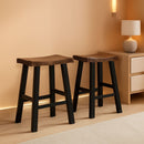 29 Inch Saddle Bar Stools Set Of 2 Rustic Brown Wood Frame Backless