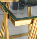 Modern Stainless Steel Coffee Table Set (Set of 2), Double-Layer Clear Tempered Glass Table Top, Coffee Table & End Side Table 2-Pieces Sets for Living Room Home Office, Gold