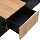 TV Stand and Coffee Table with Faux Marble, Walnut Wood Grain Finish, Set of 2, Modern Entertainment Center for TVs up to 88", Center Table with 2 Storage Drawers for Living Room, Black