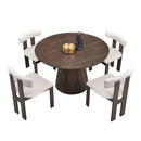 (1 Table with 4 Chairs)Wooden Dining Table Set, Modern Round MDF Kitchen Table and Boucle Upholstered Dining Chairs for Dining Room, Kitchen, Saving Space, Brown