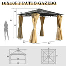 TREXM 10'x10' Hardtop Outdoor Gazebo with Polycarbonate Roof, Patio Gazebo with Aluminum Frame, Mosquito Netting and Privacy Screens for Shade and Rain, Backyard Tent for Backyard, Garden, Lawn(Beige)