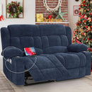 Blue Fabric Reclining Loveseat With USB Ports For Living Room