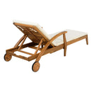 OUTDOOR RECLINER SIDE TABLE SET - COMES WITH 2 INCH CUSHION AND ADJUSTABLE BACKREST CHAISE LOUNGE WITH WHEEL & FOLDABLE AND ADJUSTABLE ACACIA WOOD SIDE TABLE FOR POOLSIDE PORCH