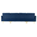 Elegant Convertible L-Shape Sectional Sofa Couch with Movable Ottoman, Velvet Upholstery, Blue