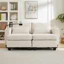 Convertible Chaise Lounge 63' Loveseat Sofa Bed with USB Ports, Cup Holders, Phone Holder, Storage, Beige Corduroy