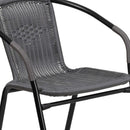 3-Piece Patio Dining Set With Round Glass Table And Stackable Rattan Chairs Gray