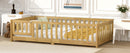 Twin Size Floor Bed with Fence and Door,Rubber Wood Floor Bed with Safety Guardrails,Natural
