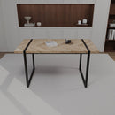 59' MDF light wood dining table and modern dining chair 4-piece set, medieval wooden kitchen dining table set, rectangular metal base, dining table and suede chair