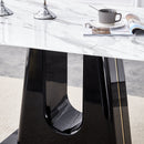 Table and chair set, modern and minimalist dining table, imitation marble patterned tabletop, MDF legs with U-shaped brackets. Paired with comfortable chairs, suitable for dining and living rooms.