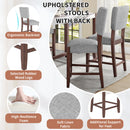 Set of 4 Mid-Century Modern Bar Stools, 40 in Linen Upholstered Counter Chairs with Rubber Wood Legs, Gray