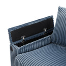 Modern 4-Seater Corduroy Sofa Couch with USB Ports, Hidden Storage, Flip-Top Cup Holders, Blue, 133'