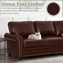 Two Piece Upholstered PU Leather Sofa Set With Hidden Storage Red Brown Mid Century Modern Living Room Furniture