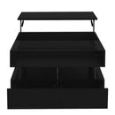 U-Can Lift-Top Coffee Table with 2 Drawers, Modern Square Coffee Table with Glass Top and High-Gloss Finish, Hidden Space and LED Lights for Living Room