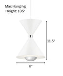 Kordan 8"W 1-Light LED Matte White  Metal Hourglass Mini Pendant Light Fixture by Kichler
