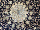 Large Persian Kerman Rug 10x14, Navy Blue and Beige, Floral Medallion, Traditional Elegant Persian Carpet, Signed by Masterweaver