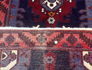 Persian Karajeh Runner Rug 3.6 x 9.5, Geometric Medallions, Tribal Village Rug, Navy Blue, Handmade