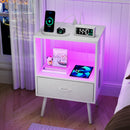 2 Pack Modern Nightstand with Charging Station, Bedside Tables with LED Light and Fabric Drawers