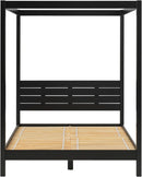 Modern Black Queen Canopy Bedframe with Slatted Headboard