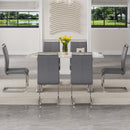 Table and chair set.63*31.4 Inch Pandora Patterned Sintered Stone Dining Table Set - 6 Dark Gray PU Chairs With Silver Metal Legs.Modern Light Luxury.Perfect For Dinner Room,Meeting Room,Kitchen,etc.